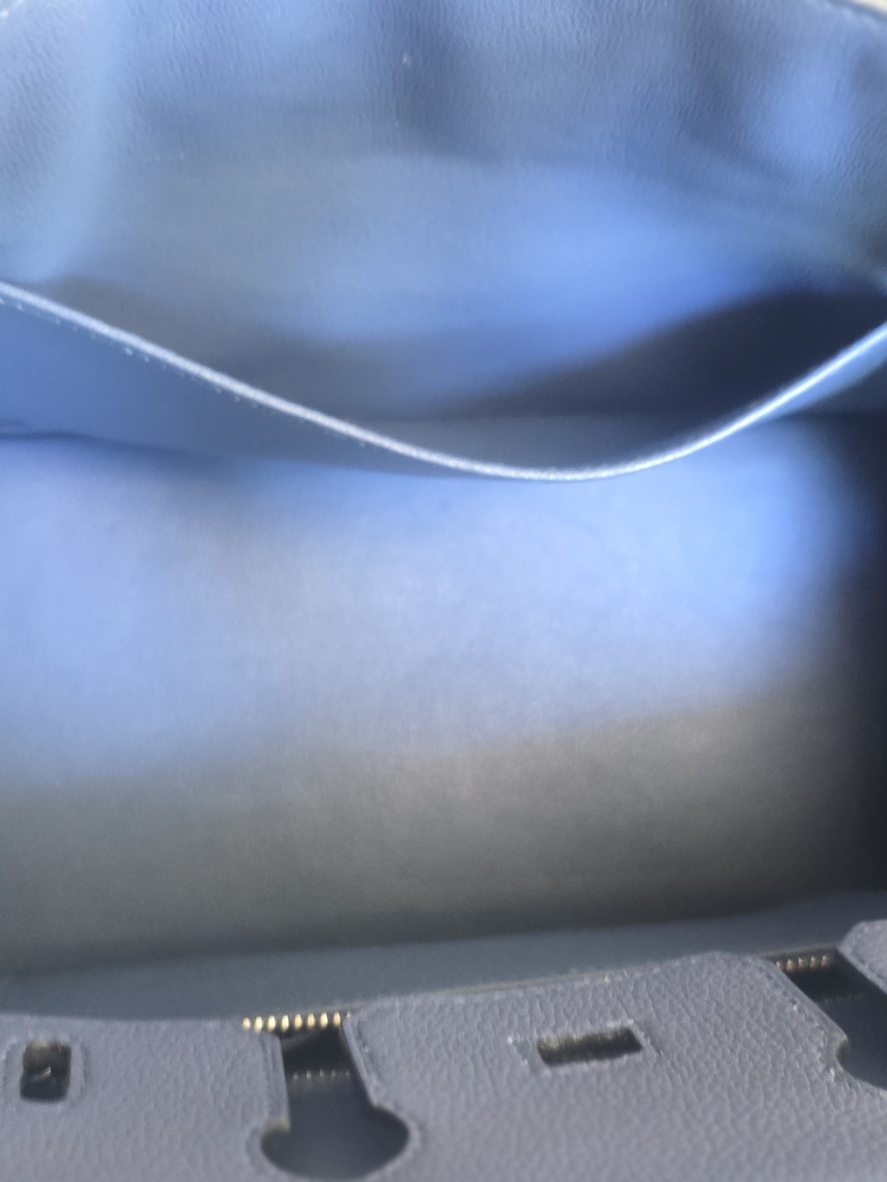 Hermes Navy Blue Leather Tote with Gold Stamping - Picture 3 of 7